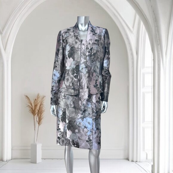 Kasper Gray & Lavender Floral Brocade Dress & Jacket Set Size 8 Elegant - Picture 1 of 11